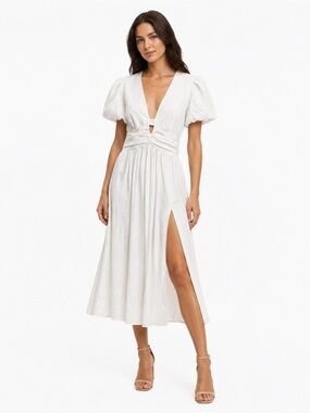 ASTR The Label Citrine Linen Bow Front Midi Dress White Extra Small